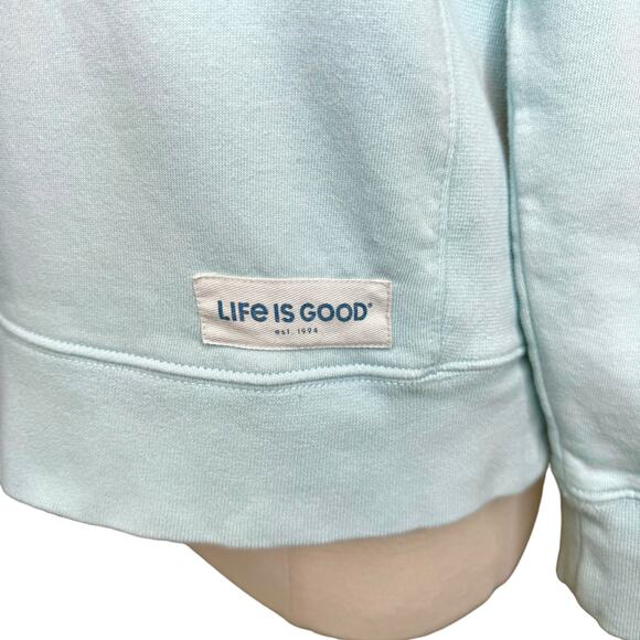 Life is Good Crewneck Graphic Sweatshirt Sz M Blue Daisy Flip-Flop Fleece Cotton - Picture 6 of 10